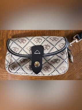 Dooney & Bourke Monogram Wristlet Brown Tan Canvas With Duck Medallion